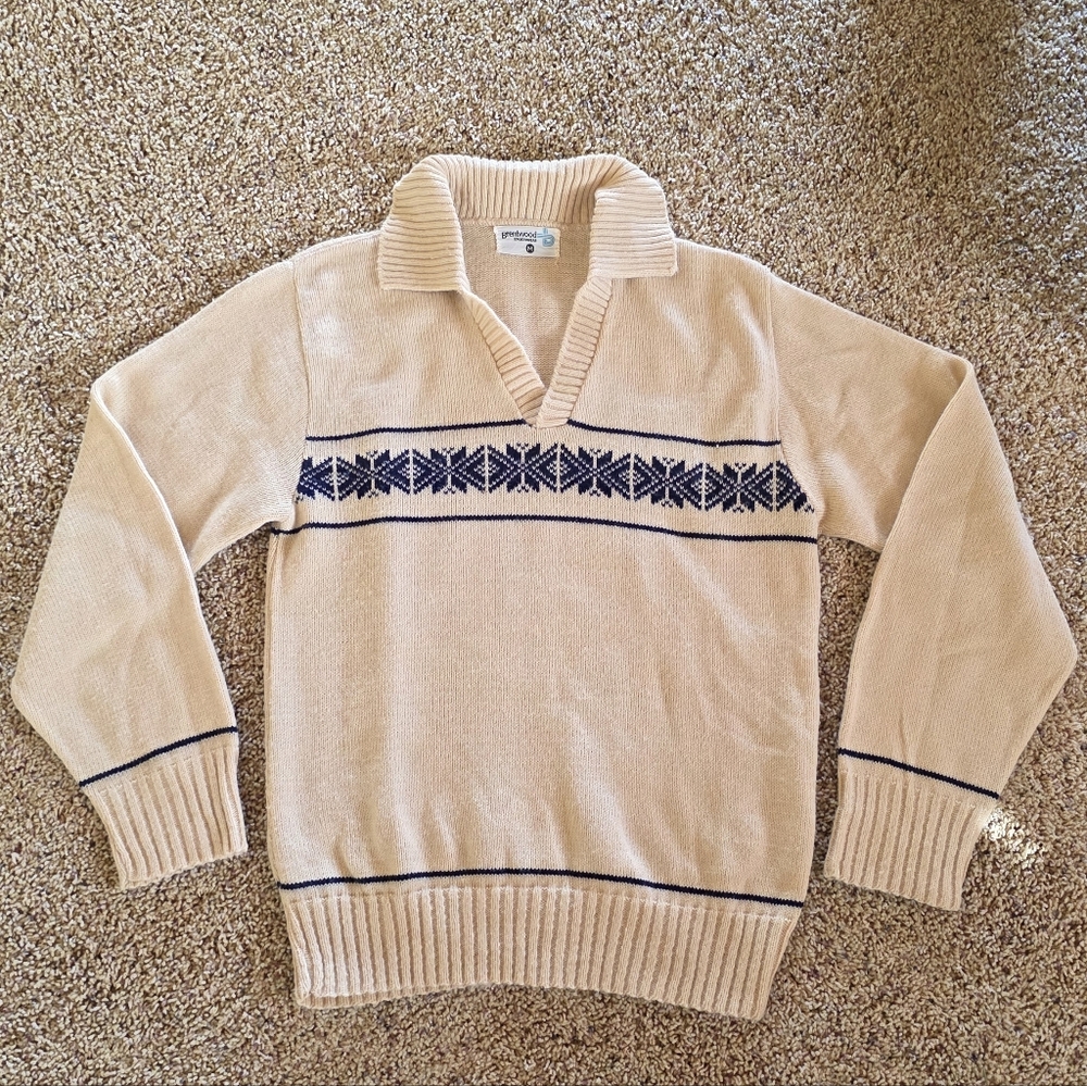 Vintage 70s Brentwood Sportwear Ski Sweater Tan Blue Womens Medium - Picture 5 of 6